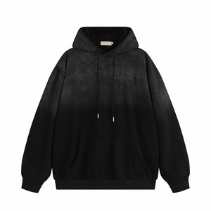 Unisex Vintage Hooded <b>Fleece</b> Pullover Sweatshirt Solid <b>Black</b> Cotton Quick Dry Regular Fit Front Pocket Autumn Wear - Product Image 3