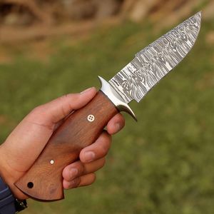 Couteau de chasse en acier Damas forgé à la main avec manche en bois pour la survie en plein air, lame en acier Damas, couteaux de camping, de pêche et de chasse - Product Image 2
