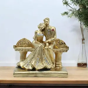 Estatua Romántica de Pareja eGolden, Decoración de Boda, Figura Elegante en Banco, Regalo - Product Image 1