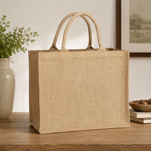 Custom Logo Laminated Natural Jute Tote Bag 28x23x10 cm Reusable Promotional Shopping <b>Gift</b> Bag Wholesale Manufacturer Exporter - Product Image 3