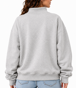 Sudadera de cuello alto para mujer, personalizada con bordado, de algodón transpirable, forro polar, estilo oversize, con logo frontal, ecológica, para invierno. - Product Image 3