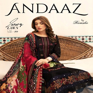 Venta al por mayor de ropa pesada diseñador Maxi de 3 piezas indio y paquistaní original de marca Ramsha para adultos - Product Image 3