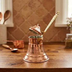 Nouvelle cafetière turque en cuivre avec couvercle, motif floral gravé, forme ronde, cafetière traditionnelle - Product Image 5