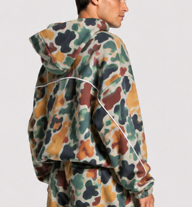 Sweat-shirt à capuche oversize pour homme, imprimé camouflage, avec détails contrastants, style streetwear, coupe ample, en molleton de coton premium, décontracté, OEM - Product Image 2
