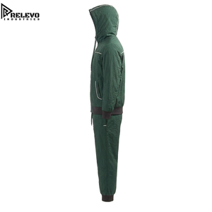 <b>Men</b> Forest Green Nylon Windbreaker Tracksuit, Complete Two-Piece Set Featuring Full-Zip Hooded <b>Jacket</b> Pants with Contrast Piping - Product Image 3