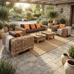 Handcrafted outdoor wicker <b>rattan</b> patio <b>sofa</b> set cushioned <b>sofa</b> armchairs coffee table furniture lounge setup product item - Product Image 3