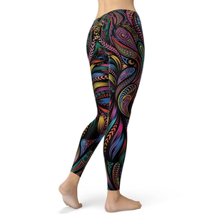 Leggings Largos de Cintura Alta con Estampado Bohemio, Tejido Elástico de Spandex y Poliéster para Mujer, Todas las Temporadas - Product Image 6