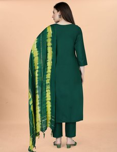 <b>Womens</b> Premium Cotton Blend Noori <b>Kurta</b> Pant Set Fully Stitched 3-Piece Traditional Suit Chanderi Dupatta Quick Dry - Product Image 4
