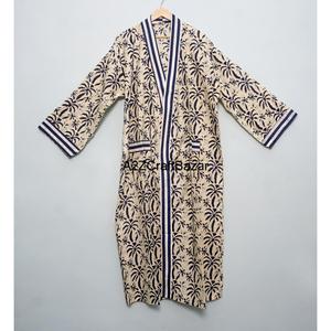 Kimono 100% coton pur à imprimé floral pour femmes, vêtements de nuit d'hiver pour femmes, robe décontractée de plage et de soirée - Product Image 1