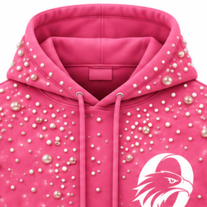 <b>Pink</b> Pearl Beaded Pullover Hoodie Unisex Heavyweight Casual Streetwear <b>Sweatshirt</b> with Drawstring Hood Kangaroo Pocket Fashion - Product Image 3