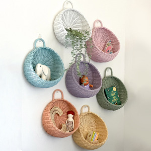Best quality storage <b>baskets</b> home walls decor rattan hanging wall pocket sustainable <b>wicker</b> <b>basket</b> - Product Image 5