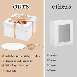 Portable Folding Clamshell <b>Cake</b> <b>Boxes</b> Eco-friendly Biodegradable Compostable Square Paper Board Glossy Lamination Embossed - Product Image 2