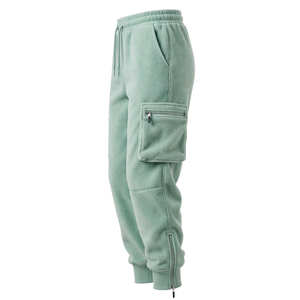 <b>Men's</b> Mint Green Sherpa <b>Lined</b> Heavyweight Cargo Joggers <b>Fleece</b> Pants Rivet Utility Pockets Drawstring Waist Winter Streetwear - Product Image 3