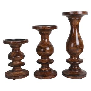 Ensemble de 3 chandeliers en bois, forme colonne, support pour bougies pilier, décoration rustique pour la maison, style vintage - Product Image 2
