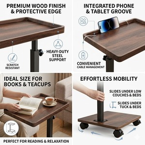 <span class=keywords><strong>Table</strong></span> de canapé moderne en forme de C, réglable en hauteur, pivotante à 360°, avec roulettes, pour petits espaces, chambre à coucher - Product Image 3