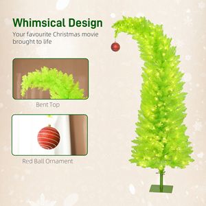 5 ft Bent Top Whimsical Christmas <b>Tree</b> with Prelit 200 <b>LED</b> Lights Pencil Xmas <b>Tree</b> Design Metal Base Red Ball Ornament - Product Image 5