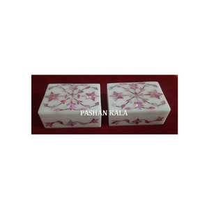 Diseño elegante, forma Rectangular, multicolor, mármol blanco, madre de perla, trabajo de incrustaciones, diseño hecho a mano, cajas de joyería, uso de regalo - Product Image 4