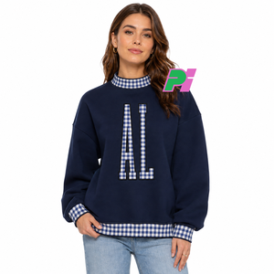 เสื้อสเวตเชิ้ตคอเต่า Alabama ลายตารางพร้อมตัวอักษรและลายริบบิ้น ปักลาย AL แบบกำหนดเอง เสื้อสเวตเชิ้ตคอเต่าสำหรับฤดูหนาว - Product Image 1