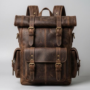 Handcrafted Genuine Leather Anti-Theft <b>Roll</b> Top <b>Backpack</b> Vintage <b>Backpack</b> Bag Unisex Waterproof Travel Day Pack Zipper LTBP-0201 - Product Image 1