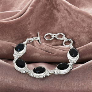 Handmade Sterling Silver Christian <b>Bracelet</b> Oval <b>Black</b> Onyx Gemstones Elegant Adjustable Jewelry for <b>Women</b> Wedding Party Fashion - Product Image 1