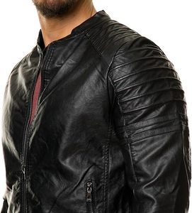 <b>Men's</b> Black Real Lambskin <b>Leather</b> Biker <b>Jacket</b> Slim Fit Turn-down Collar Zipper Closure Solid Color Autumn Wear - Product Image 5
