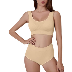 Conjunto de Tankini Acanalado para Mujer, Cuello Redondo, Cintura Alta, Control de Abdomen, Faja Moldeadora, Traje de Baño de 2 Piezas, Color Sólido, Tejido de Punto, Spandex y Algodón - Product Image 1