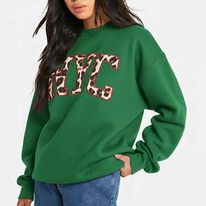 เสื้อสเวตเชิ้ตคอกลมโอเวอร์ไซส์สำหรับผู้หญิง NYC สีเทา พิมพ์ลายตัวอักษร ผ้าคอตตอนผสม ถักทอ สวมใส่สบายๆ ในฤดูใบไม้ร่วง - Product Image 2