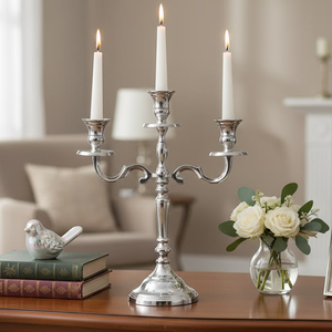 Gold polished metal three <b>light</b> candelabra stand featuring clear crystal droplet beads, available at wholesale prices. - Product Image 2