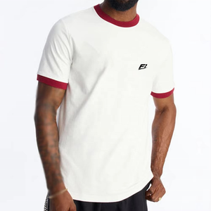 Camisetas de algodón personalizadas para hombre con cuello en contraste, manga corta, estilo urbano vintage, camiseta de peso pesado, suministro al por mayor - Product Image 1
