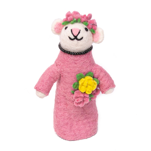 Handmade Pink Wool <b>Mouse</b> Figurine With Flower Crown And Bouquet For Wedding Indoor Decoration Child Craft - Product Image 1