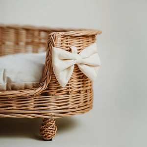 Maison pour animaux de compagnie en rotin tressé à la main de style vintage, lit surélevé pour chat et chien, abri confortable en osier naturel avec pieds en métal, durable et élégant - Product Image 3