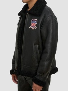 Chaqueta de aviador de piel auténtica negra para hombre, abrigo de invierno tipo bomber - Product Image 2