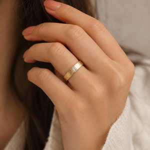 Unisex Hammered Finish Baguette Cut Lab Grown Wedding <b>Stacking</b> Band in Solid Gold Classic Handmade Matching <b>Ring</b> for Him or Her - Product Image 6