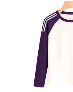 Custom Purple <b>White</b> Raglan Long Sleeve T Shirt Men Ribbed 100% Cotton Crew Neck Casual Baseball <b>Tee</b> OEM Manufacturer Supplier - Product Image 3