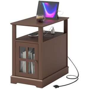 Modern Brown Narrow Side <b>Table</b> with USB Charging Station and <b>Storage</b> End <b>Table</b> for Living Room <b>Console</b> <b>Tables</b> - Product Image 1