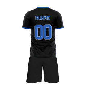 Conjunto de Camiseta de Fútbol Personalizada Unisex con Cuello en V y Manga Larga, Pantalones Cortos Azules, Impresión por Transferencia de Calor, Absorbe la Humedad, 100% Poliéster Elástico - Product Image 2