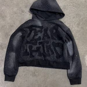 OEM Customized Graphic Streetwear Custom Hoodies 300-500 GSM Heavyweight 100% Cotton Vintage Style with stonework Hoodies - Product Image 3