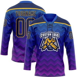 Maillots de hockey sur glace personnalisés haut de gamme, bleus, à motif géométrique, sublimés, pour l'entraînement, anti-humidité, de haute qualité, pour équipes de hockey - Product Image 4