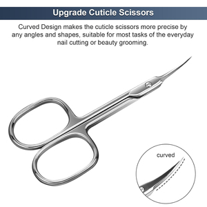 Tijeras de uñas de acero inoxidable con hoja curva, herramienta de manicura de precisión para recortar cejas y pestañas, y cuidado de la piel seca, precio al por mayor. - Product Image 1