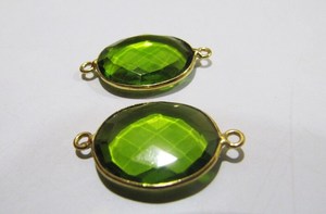 Peridot Chalcedony Hydro Quartz Briolette Connector Oval Shape Faceted Connector Charms - Product Image 5