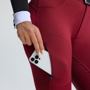 Pantalon d'équitation taille haute pour femme, long, avec coutures contrastées, blanc et bleu, en Spandex et Nylon, avec taille élastique - Product Image 3