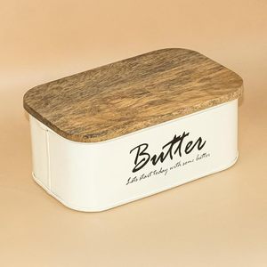 Rectangular Butter Dish with Wooden Lid <b>Metal</b> Butter Box <b>Container</b> Nordic Style for Kitchen Food Storage - Product Image 3