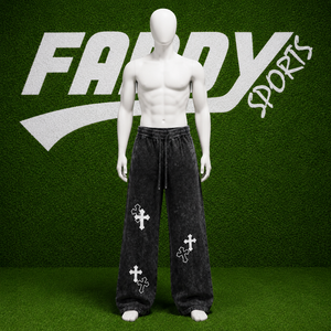 Pantalon de jogging unisexe en coton, coupe ample et oversize, style streetwear hip-hop, avec broderie croisée, effet délavé vintage, jambe large - Product Image 2