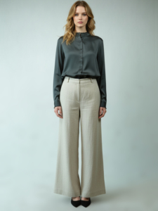 Overol Elegante de Pierna Ancha con Tela Lurex, Cintura Alta y Elástica para Mujer, Pantalones Largos Casuales - Product Image 5