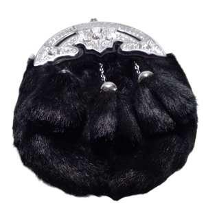 <b>white</b> rabbit <b>fur</b> <b>dress</b> sporran with a Celtic knot cantle, often used for formal Scottish Highland attire - Product Image 4