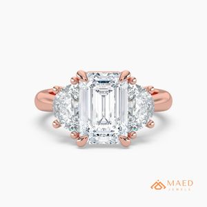 Elegant Rose Gold Radiant Cut Moissanite Engagement Wedding & Anniversary Three Stone Half Moon <b>Ring</b> High Quality Fine Jewellery - Product Image 1