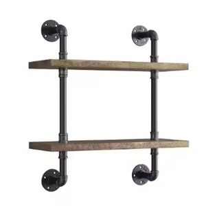 Tough Quality Wall Mounted Shelf With Wood Top Double Tier Iron Frame For Living Room <b>Storage</b> Wall Shelve - Product Image 6