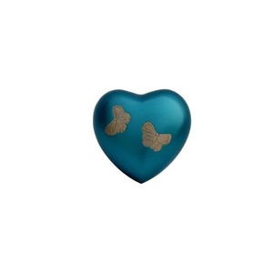 Urne funéraire en forme de cœur, couleur bleu turquoise, avec motif papillon, personnalisable, souvenir commémoratif, urne classique en forme de cœur pour cendres d'animaux de compagnie - Product Image 1