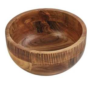 Bol en bois d'acacia rainuré vertical moderne, fait main, naturel, pour salade, vaisselle écologique pour restaurant - Product Image 2