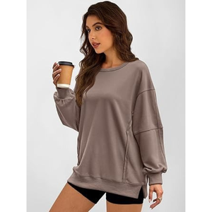 Sweat-shirts décontractés pour femmes personnalisés, légers, en molleton, surdimensionnés, unis - Product Image 4